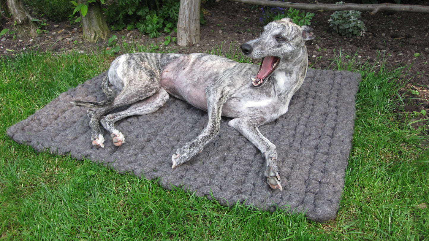 Gefilzte Hundematte aus Schafschurwolle, inklusive Tragegurt