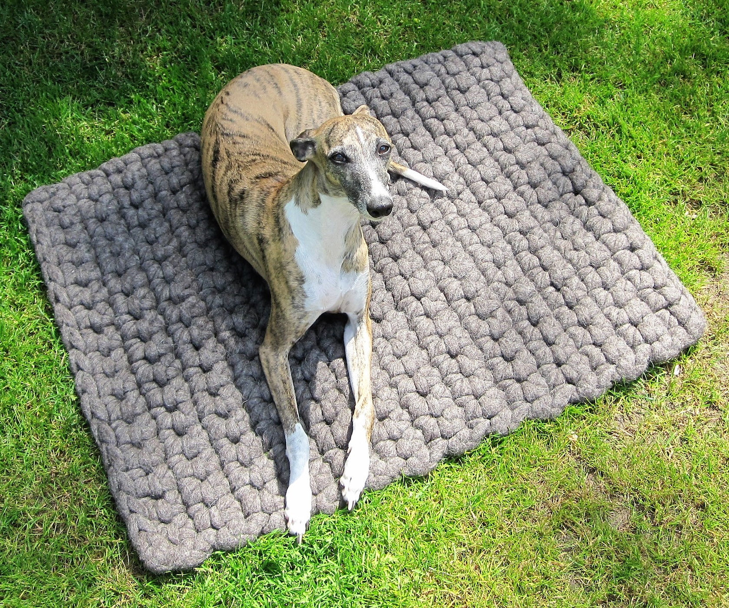 Felted dog mat made from virgin sheep's wool, carrying strap included